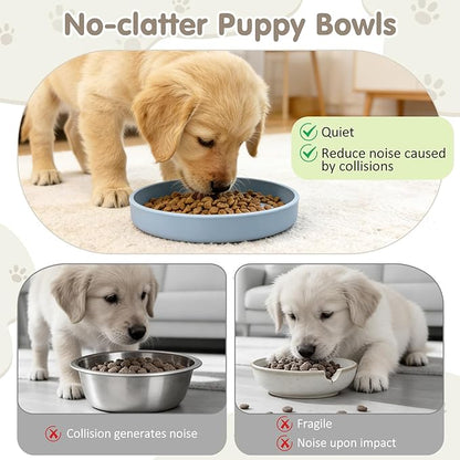 VCEPJH Silicone Dog Plates for Food Shallow Pet Bowl Flat Puppy Food Bowl Whisker Fatigue Cat Feeding Bowls Noiseless Dishes for Dry and Wet Food (Round Blue)