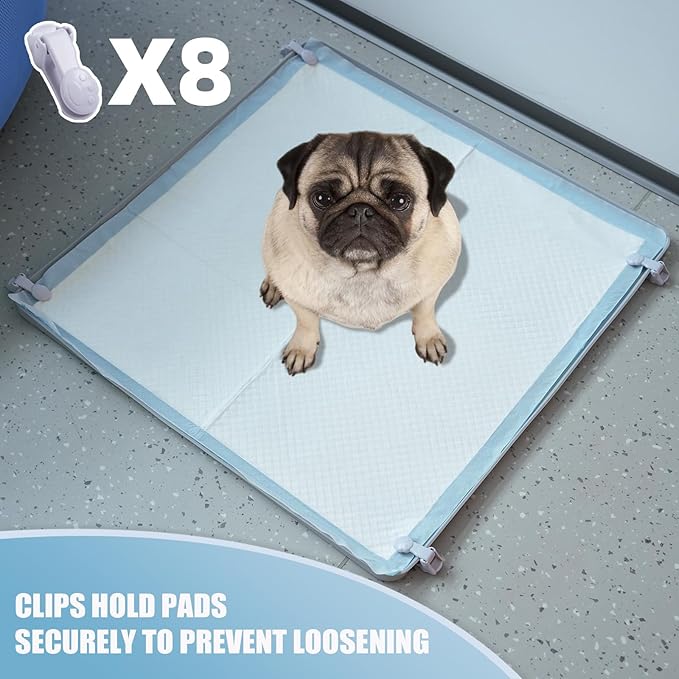 IMMCUTE Pee Pad Holder, Fits Up to 24" x 24" Training Pads, Silicone Non-Slip Dog Potty Tray,High Edge Puppy Pad Holder Tray for Easy Cleaning with 8 Holder Clamps, for Puppy Potty Training
