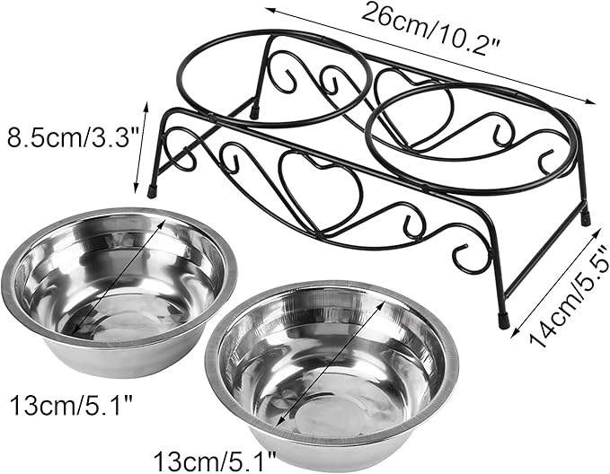 HURRISE Stainless Steel Dog Bowls, Set of 2, Double and Food Bowls, Non-Slip Resin Station, for Small-Medium Dogs and Cats