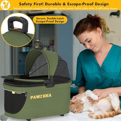 PAWZIDEA Portable Small Dog Crate for Car Travel up 33lbs, Enclosed Dog Car Seat Soft-Sided, Escape-Proof Reversible No-Zip Canopy, Foldable Pet Carrier Seatbelt for Small Medium Puppies & Cats Kennel