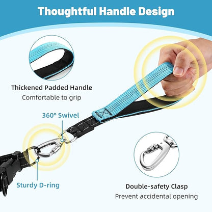 Hands Free Dog Leash for 2 Dogs with Pouch, Waist Leash for Dog Walking, Jogging, Hiking, Retractable Leashes with Dual Padded Handles, Adjustable Reflective Belt for Small, Medium, Large Dogs