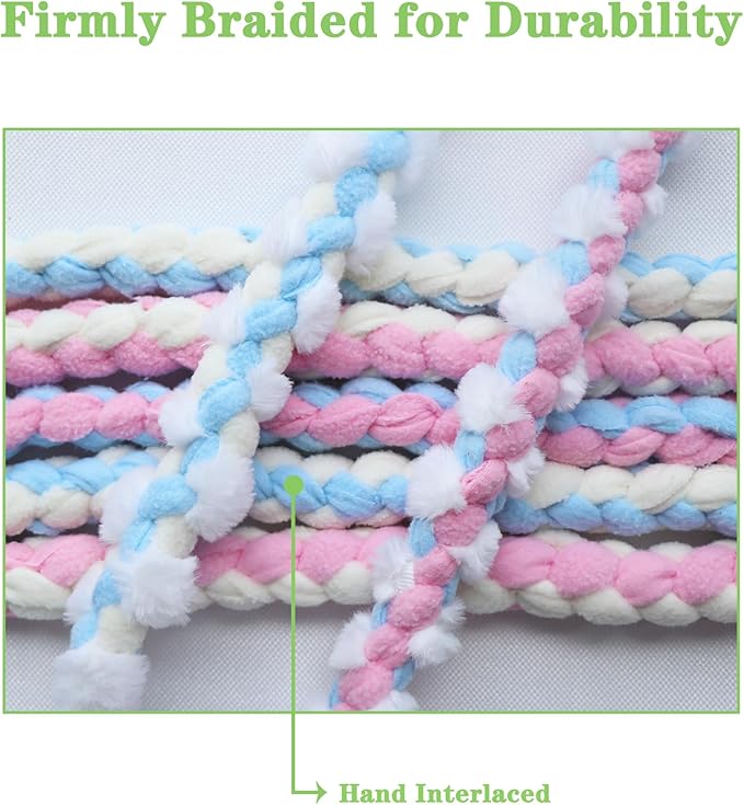 Baba&Nana Braided Fleece Dog Tug Toy, Assorted Colors Dog Rope Toy with Ball, Interactive Tug of War Dog Toy for Large & Medium & Agility Dogs (Pink/Blue-Donut Style)