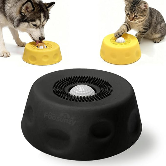 Slow Feeder Dog Bowls for Liquid with Rolling Ball, Interactive Lick Bowl Anti-Slip Lick Toy for for Wet Food, Water, Treats & Breeds Dietary Supplement for Dogs Cats (Black)