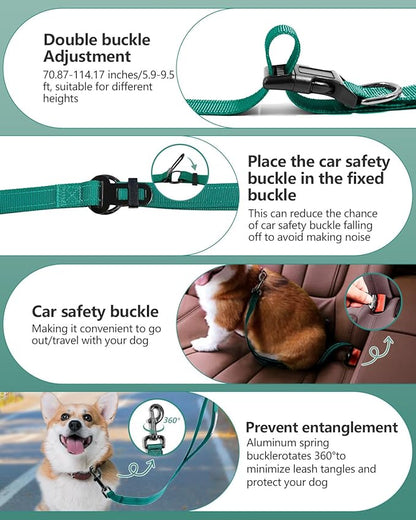 Hands Free Dog Leash, Multifunctional Crossbody Dog Leash, 5.9-9.5Ft Long Waist Belt with Car Seatbelt and Double-Sided Reflective Stitches for Medium and Large Dogs Walking, Jogging(Green)