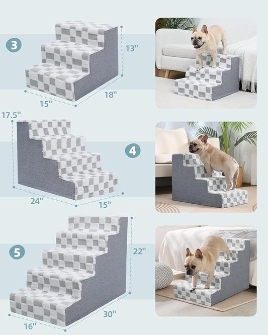 KSIIA Dog Stairs for Small Dogs & Cats Pet Stairs Supportive 4-Tier Pet Steps for Bed Couch Sofa Chair, No-Slip Cat Steps with Removable Washable Cover, 24" D x 15" W x 17.5" H, Grey