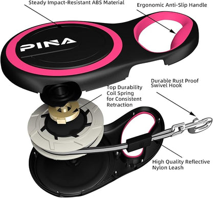 PINA Retractable Dog Leash, 26ft Dog Leash for Small Medium Large Dogs Up to 110lbs, 360° Tangle-Free Strong Reflective Nylon Tape, with Anti-Slip Handle, One-Handed Brake, Lock - 2PACK