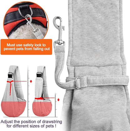 Tomkas Small Dog Cat Sling Carrier Puppy Purse Travel Wrap Soft Crossbody Pet Bag (Grey, M - Zip Pocket & Adjust Strap)