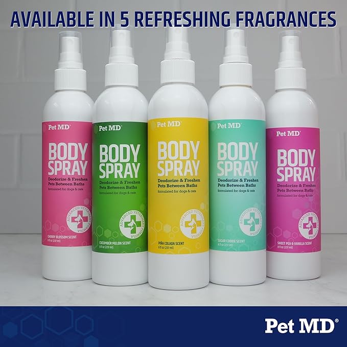 Pet MD Body Spray for Dogs & Cats, Deodorizing Dog Perfume Reduces Static & Eliminates Odor - Long-Lasting Pet Cologne Spray for Dogs - Cherry Blossom
