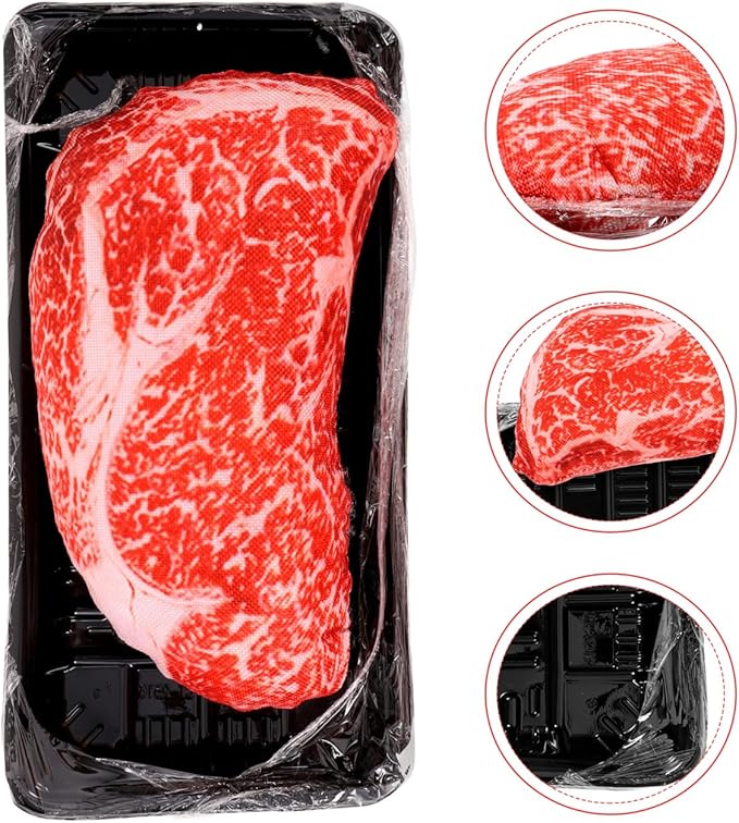 balacoo Realistic Steak Dog Chew Toy with Squeaky Sound Soft Oxford Cloth Interactive Pet Toy for Teeth Grinding and Chewing 7 Inch Durable Puppy Plaything