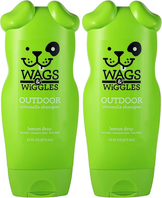 Wags & Wiggles Outdoor Citronella Dog Shampoo in Lemon Drop Scent | Great Smelling Dog Shampoo, Cleansing Dog Grooming Supplies for Smelly Dogs, 16 Oz (Pack of 2)