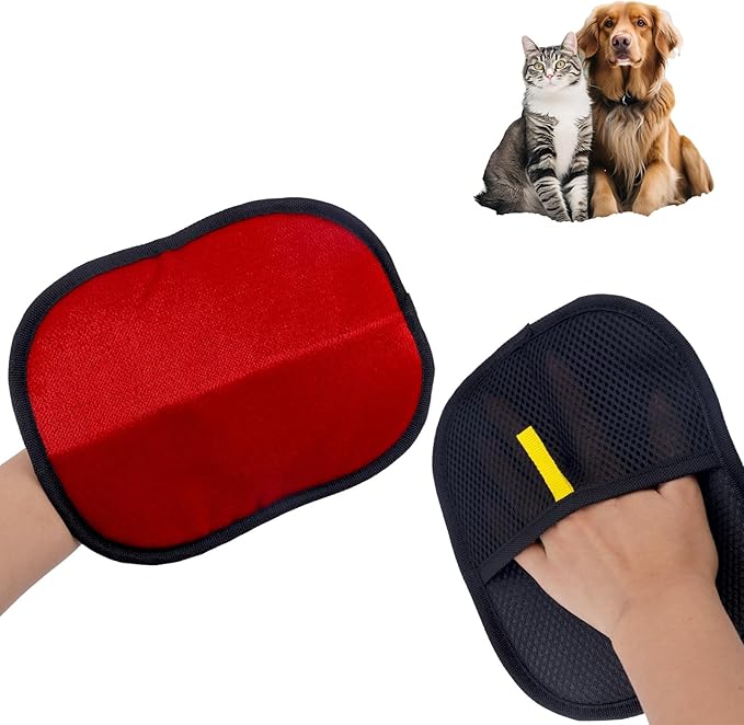 Double-Sided Pet Grooming Gloves, Electrostatic Versatile Static Pet Hair Remover Glove Reusable Static Cat Grooming Tools for Carpet Couch Clothing Furniture Supplies (Red)