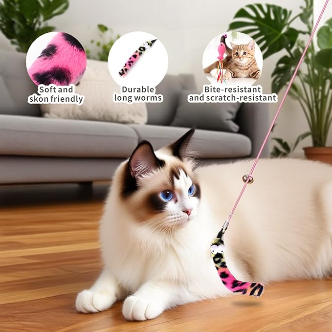 Interactive Cat Wand Toys, 7PCS Fishing Pole Cats Feathers Toy Replacements,Enhanced Suction Cup Cats Wand Toy, 2Types Door Hanging Cat String Toys for Indoor Kittens