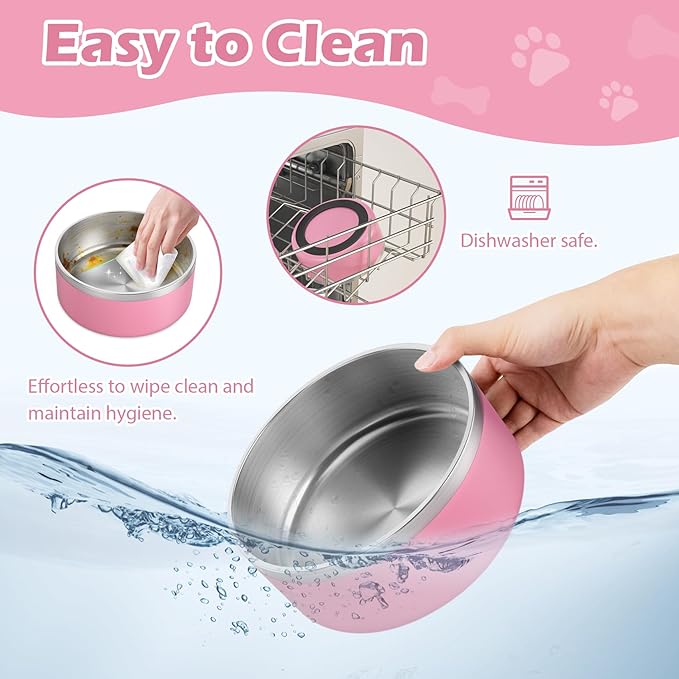 LIANLAI Stainless Steel Dog Bowls, Rust-Resistant Pet Bowls, Non Slip Dog Water Bowl, Versatile Feeding Bowls(Pink，40 oz)