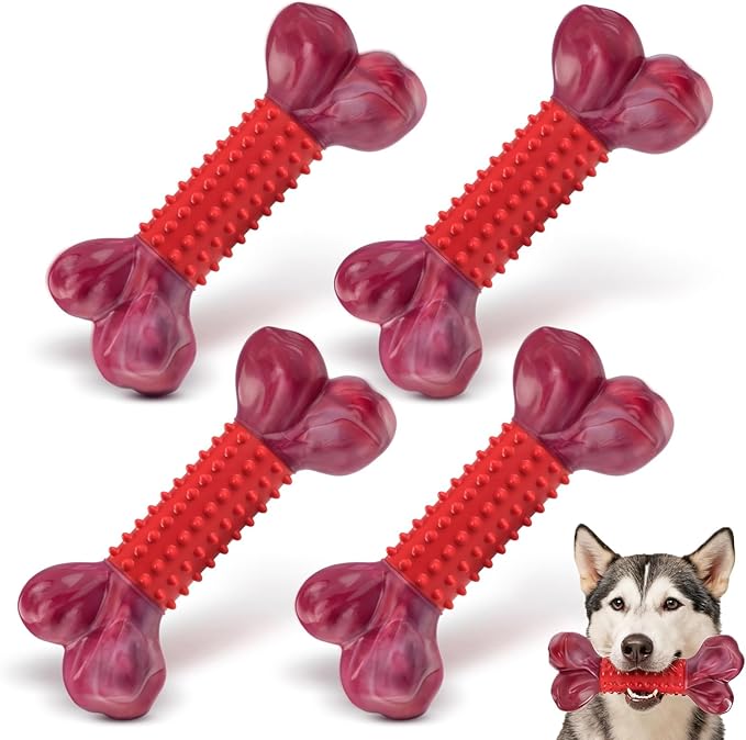 Apasiri 4-Pack Dog Toys for Aggressive Chewers with Beef Flavor: Dog Bones for Large Dogs, 8" Chew Toys Long-Lasting, Tough Nylon & Rubber Dogs Toys