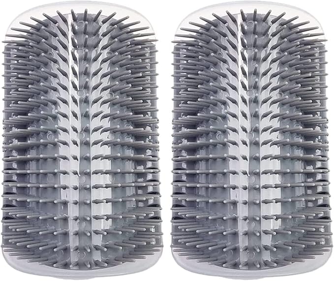 Cat Brush Upgrade Self Groomer Corner Brush and Massager with Catnip for Indoor Cats - 2 Pcs, Wall Scratcher for All Hair Cats Dogs