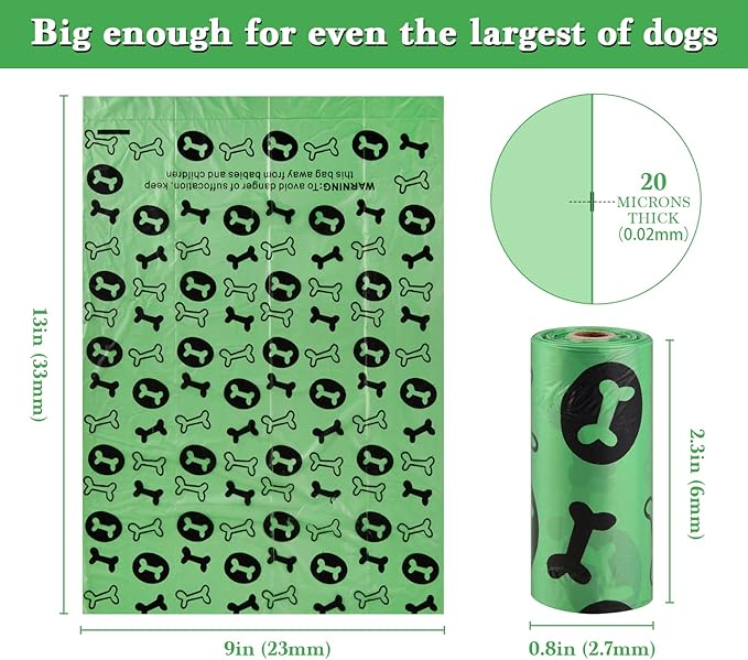 Biodegradable Dog Poo Bags with Holder-240 Large Poop Bags, Corn Starch Blended Compostable Poo Bag, Extra Thick Strong Leak Proof Poop Waste Bag for Dogs (Green)