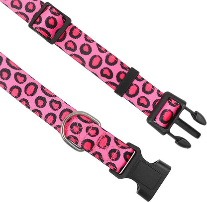 Reflective Dog Collar, Adjustable Soft Neoprene Padded Nylon Pet Collars with Buckle for Puppy and Small Dogs, Cats, Leopard Pink,XL