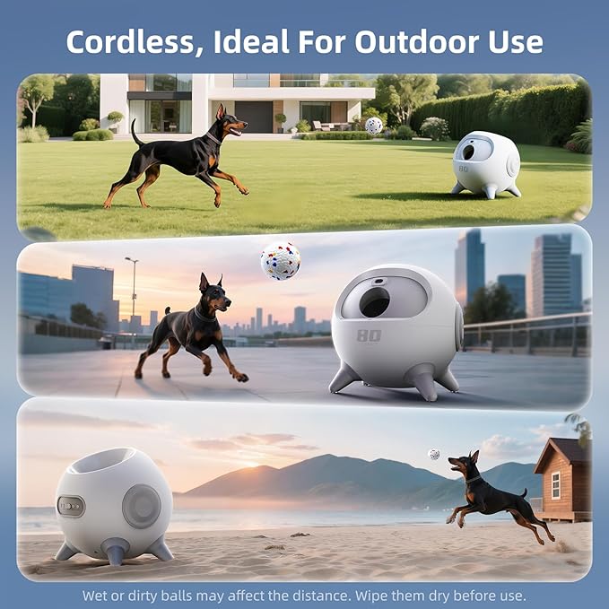 uahpet Automatic Ball Launcher for Dog with Obstacle Detection, 20ft-80ft Adjustable Distances Ball Thrower Launcher for Medium & Large Dogs with 3Balls (2.5 inches)