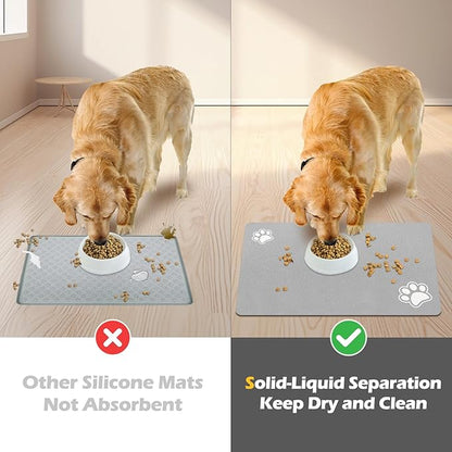 Pet Feeding Mat-Absorbent Dog Mat for Food and Water Bowl-Accessories Pet Supplies-Bowl for Messy Drinkers-No Stains Quick Dry Dog Water Dispenser Mat (17"x28", Light Grey)