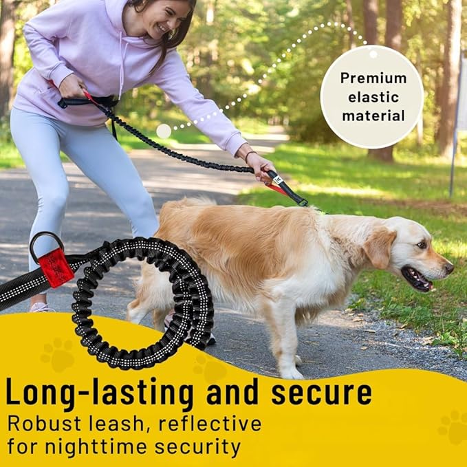 Hundefreund Hands-Free Dog Leash Replacement Bungee (47–67”) – Extension for Medium & Large Dogs – Shock-Absorbing with Dual Handles & Reflective Stitching (Red)