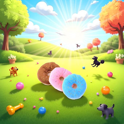 3 Pcs Colorful Donut-Shape Squeaky Squeaker Puppy Dog Pet Cat Kitten Sound Chews Toy Sturdy and Practical Simple and Sophisticated Design, Pet Dog Squeak Toys to Keep Dogs Busy