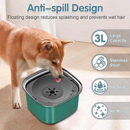 UPSKY 3L Dog Water Bowl 101oz Stainless Steel No Spill Large Capacity Dog Food Water Bowl Slow Water Feeder, Spill Proof Pet Water Dispenser Vehicle Carried Travel Water Bowls