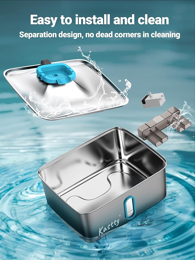 Kastty 15L/3.96 Gal Large Capacity Dog Water Bowl Dispenser,Stainless Steel Dog Water Fountain Quiet LED Light Triple Filtration Dog Water Bowl, Automatic Pet Water Fountain Easy Cleaning(FS78,Blue)