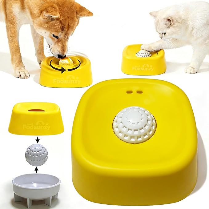 Slow Feeder Dog Bowls for Liquid with Rolling Ball, Interactive Lick Bowl Licking Slow Feeder for Wet Food, Water & Treats Lick Toy for Dogs Cats Large Medium Small