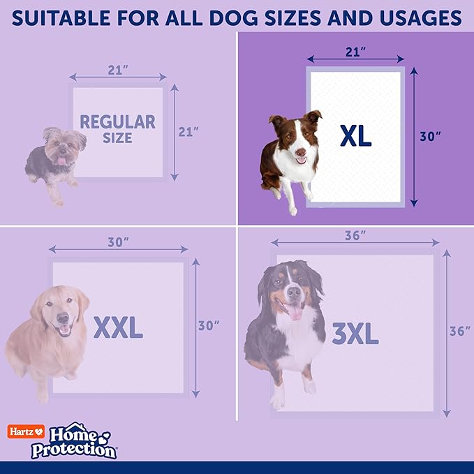 Hartz Home Protection Super Absorbent Odor Eliminating Lavender Scented No Leak Dog Pads,XL 30 count