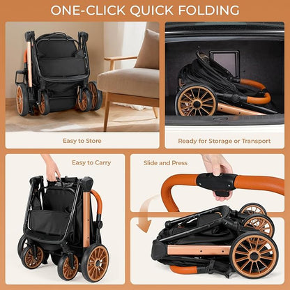 MAMIZO Foldable Dog Stroller for Medium Dogs Cats Up to 55 Lbs, Adjustable Height Handle, Pet Stroller with Aluminum and Carbon Steel Frame, Sun Shades, Storage Basket & Shock Absorbers, All-Terrain