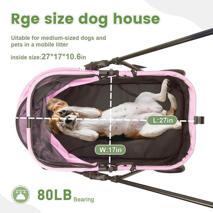 20% Larger Capacity, Wedyvko Dog Stroller for Medium/Small Pets w/Dog Poop Bags & Dispenser, Storage Pouch, Zipperless, Entry in/Out Easy, Max Load 55 lbs