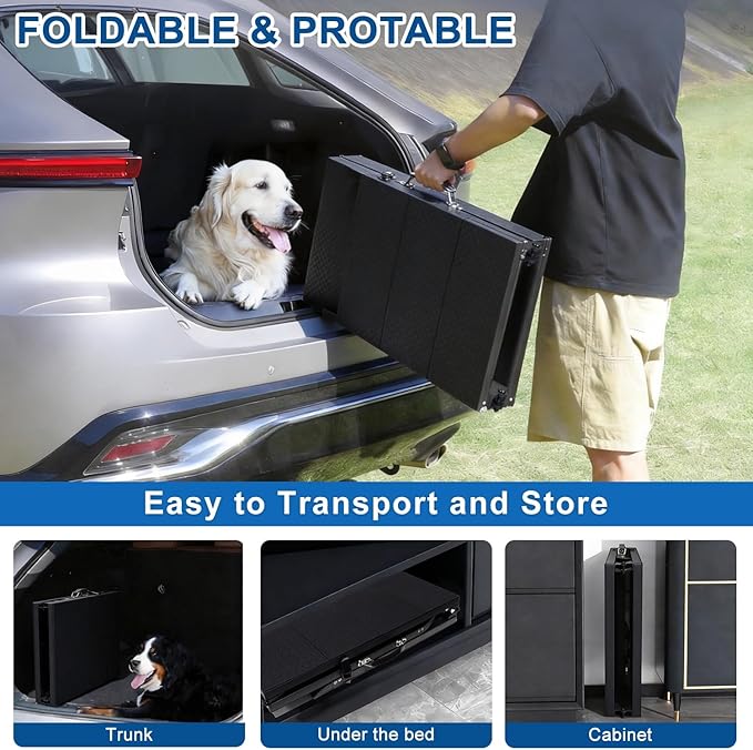 Dog Ramp for Car 71" X 17.6" Extra Long Folding Aluminum Pet Ramp for Large Dogs up to 250 LBS, Portable Waterproof Dog Ramps for SUV Truck and High Bed