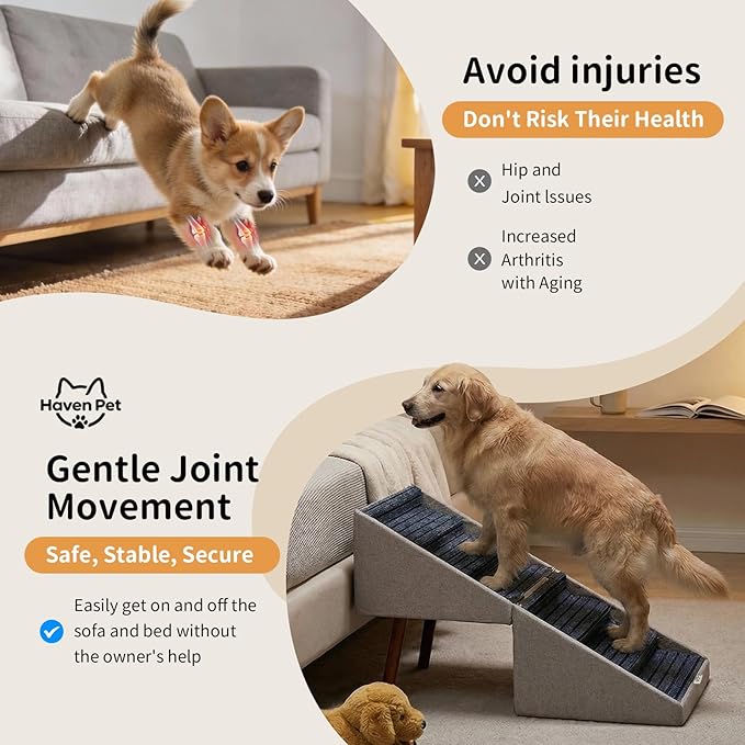 2-in-1 Dog Stairs for Bed and Couch, 21.6 Inch High,Foldable Ottoman with 6 Steps, Joint Relief for Small and Large Dogs (Gray H 21.6")