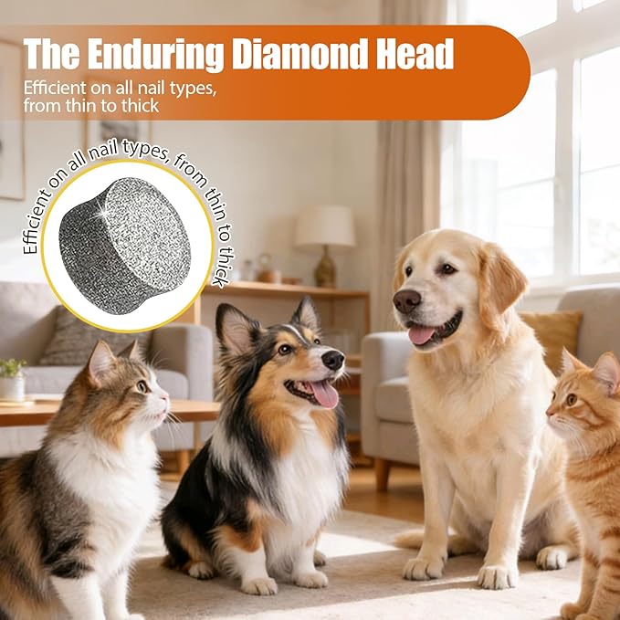 2026 Upgraded Dog Nail Grinder Quiet with LED Light & Low Noise - 3-Speed, 3-Port Professional Dog Nail Trimmer Dogs & Cats, Cordless & Rechargeable