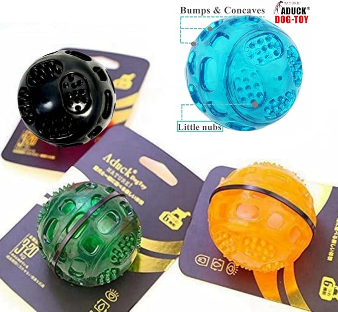 ADUCK Squeaky Dog Chew Ball Toys, [Meteorites Bouncy Series] Bite Resistant Fetch Ball for Aggressive Chewers, Non-Toxic Soft Rubber, Cute Crystal Design - 3.15 Inches (4 Colors)