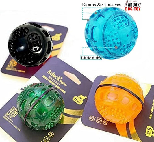 ADUCK Squeaky Dog Chew Ball Toys, [Meteorites Bouncy Series] Bite Resistant Fetch Ball for Aggressive Chewers, Non-Toxic Soft Rubber, Cute Crystal Design - 3.15 Inches (4 Colors)