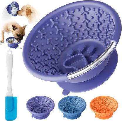 Dog Lick Bowl, Non-Slip Slow Feeder Licking Mat & Treat Dispenser (Wide Bowl Mouth w/Inlaid Stainless Steel Ring) - Interactive Toys, Anxiety Reducer, Freeze Bone for Dogs, BPA Free Silicone