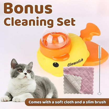 Interactive Clownfish Dog Treat Dispenser Toy with Spinning Tail, Puzzle Slow Feeder for Dogs & Cats, Treat Dispensing Food Puzzle Feeder, Includes Cleaning Cloth & Brush (White)