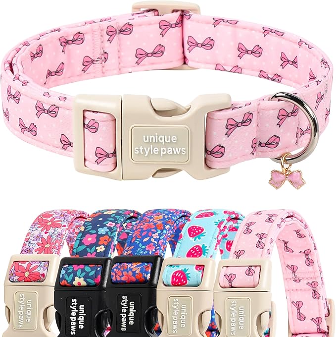 Unique style paws Dog Collar Plastic Buckle with Pendant Puppy Collar for Spring Summer Polka Dot Bow for Small Medium Large Boys Girls Dogs