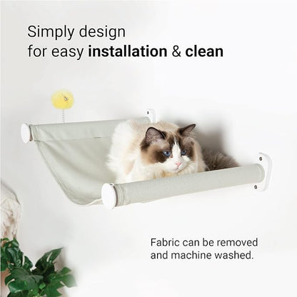 SVD.PET Wall Mounted Cat Hammock with Toy, Easy-to-Install Cat Wall Shelf with Soft Pad on This Premium Kitty Furniture, Modern Design. Easily Supports up to 40 lbs (Easy-Install, White)
