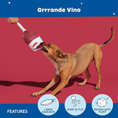 Barkbox Grrrrande Vino Dog Toy | Plush Squeaky Wine Toy with Fluff & Whip-N-Flip Stem | Dog Toys Dogs & Puppy Essentials
