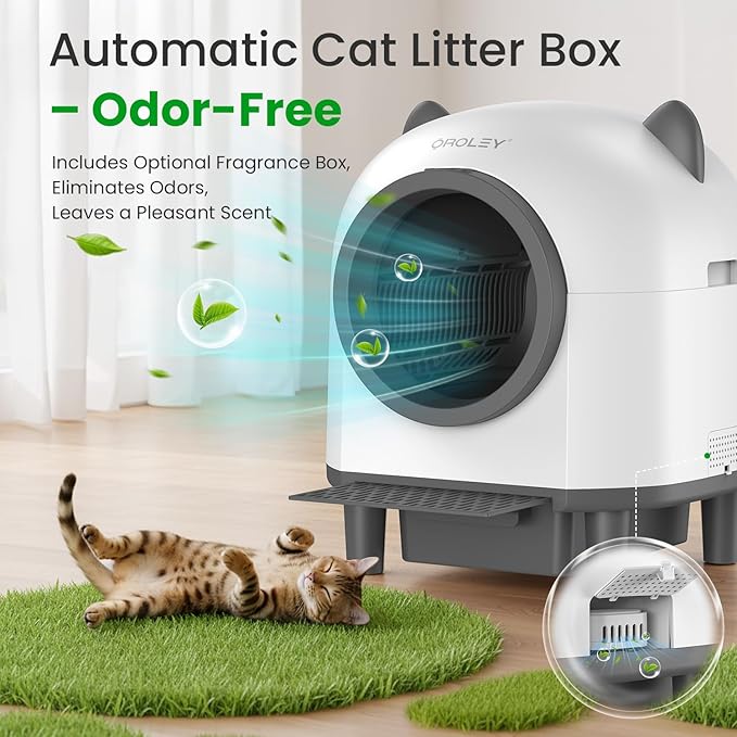 OROLEY Self Cleaning Litter Box, Automatic Litter Box,Odor Control Robot, Cat Ears Design,APP Real-Time Monitor, Cat Litter-Boxs for Multiple Cats,Infrared Safety Sensor, with 1 Trash Bag