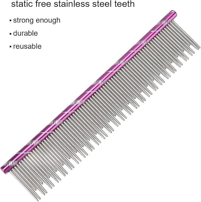 Pet Hair Removal Comb Reusable Comfortable Stainless Steel Comb for Cat Grooming Pet Hair Removal Comb Stainless Steel Pet Comb Open Knot Comb Grooming Comb (Volet)