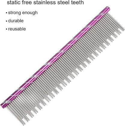Pet Hair Removal Comb Reusable Comfortable Stainless Steel Comb for Cat Grooming Pet Hair Removal Comb Stainless Steel Pet Comb Open Knot Comb Grooming Comb (Volet)
