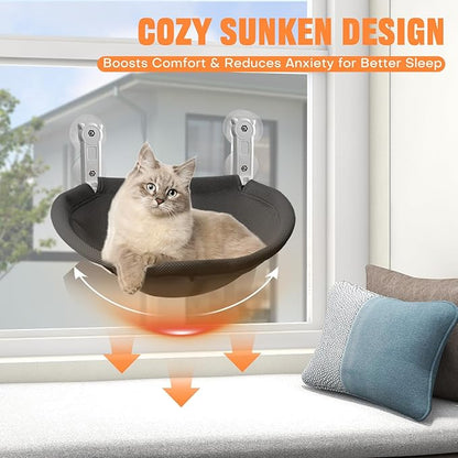 Homegroove Cat Window Perch, 18 x 12 Inch Foldable Cat Hammock for Window with Sturdy Metal Frame, Breathable Cordless Window Bed for Resting Seat for Indoor Cats (Black, 18 x 12 Inch)