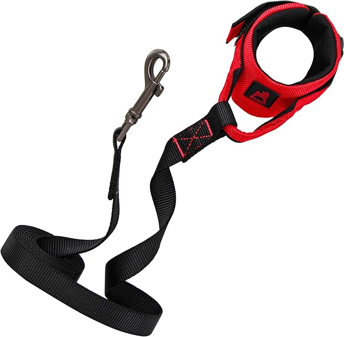 Gooby Easy Fit Wrist Band Surfer Leash - Red, 6 FT - Comfortable Hands Free Leash with Elastic Band for Small, Medium and Large Dogs