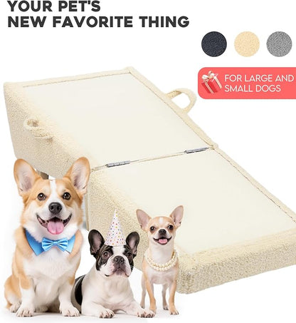 Dog Stairs for Small Dogs and Cats – 2-in-1 Dog Ramp for Couch and Low Bed, 16.5'' Foldable Wooden Pet Ramp, Sturdy Multi-Use Split Ottoman Design, Beige