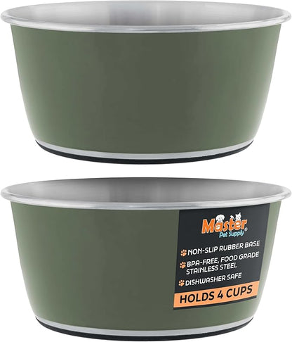Master Pet Supply Stainless Steel Dog Bowls Set of 2 (32 Oz Each) with Non-Slip Rubber Base - Camo Patrol - Basic Dog Food Bowl Water & Food Bowls for Small Medium Large Dogs & Cats, Metal Dish