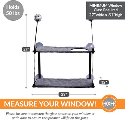 K&H Pet Products EZ Mount Double Stack Cat Window Perch for Large Cats, Sturdy Window Hammock Bed, Steel Frame, Sturdy Suction Cups, 2 Washable Shelf Covers, Foldable - Fits 27"W X 31"H Glass Spaces