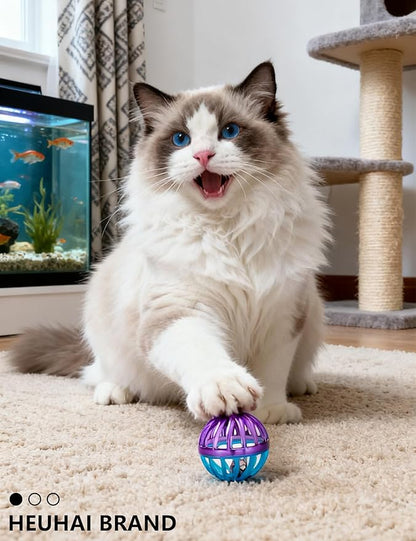 10 Pack Cat Toys Balls for Indoor Kitten with Bell and Colorful Beads, Soft Sponge PP Material, Interactive Chase Toys for Cats and Kittens (1.5'' - 2.1'')